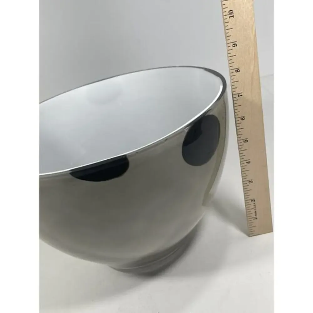 Large Gray With Black Oval Design Art Painted Glass Round Bowl Tall *read Descri